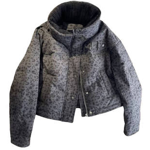 灰色豹纹短款羽绒服女款2025新款美式复古小个子立领白鸭绒厚外套