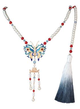 新中式璎珞长背云项圈古风汉服马面裙配饰长命锁吊坠明制流苏挂件