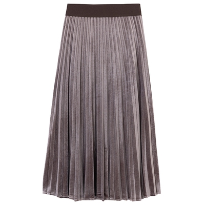 布景中长款高腰半身裙