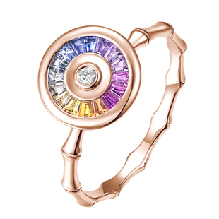 私意珠宝 天然彩宝彩蓝宝石戒指18K金镶钻石可转动竹节首饰定制