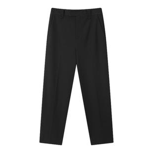 LILY2025冬新气质商务通勤松紧高腰加绒九分黑色锥形休闲西装裤女