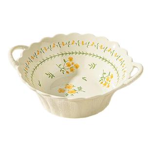 小清新陶瓷双耳碗家用2026新款高颜值餐具吃泡面碗花边甜品沙拉碗