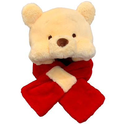 迪士尼维尼熊毛绒帽子围巾一体女冬季加厚保暖防寒可爱围脖两件套