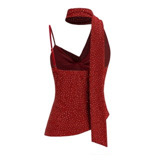 CIDER水钻挂脖网纱不对称上衣配围巾115093200