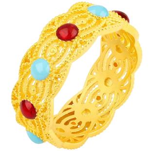 【热销】诗普琳黄金足金  古法宫廷风花丝珐琅女戒指 送妈妈女友