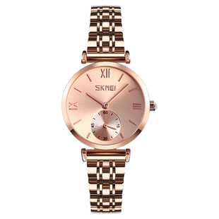 时刻美skmei时尚优雅两针半情侣表石英表防水手表钢带商务男女士