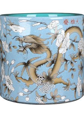 黄地双龙纹斗彩大笔筒陶瓷器