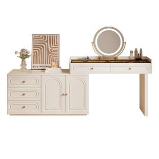 奶油风实木梳妆台斗柜一体现代卧室简约2026新款小户型转角化妆桌