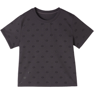 URLAZH有兰夏季新款随性松弛感U等等猫咪烫钻休闲圆领宽松短袖T恤