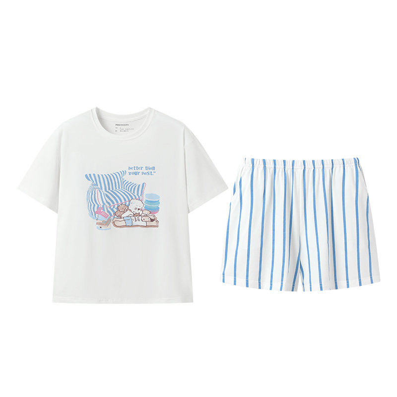 10A抗菌纯棉夏短袖家睡衣女套装