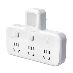 公牛小夜灯插座卧室起夜床头灯带开关插排插一转三多孔无线转换器