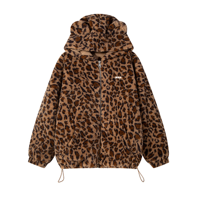 吉普赛少女Uena连帽毛绒豹纹外套