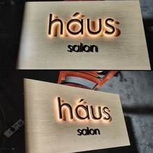 不锈钢热转印木纹背发光字精工头门字signboard广告牌招牌