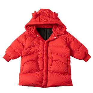 儿童羽绒服冬季加厚白鸭绒女童长款棉服洋气红色女宝宝外套拜年服
