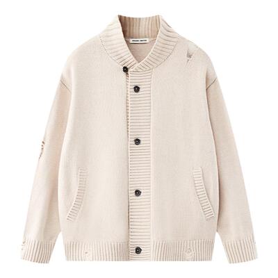 慵懒青果领破坏廓形开衫毛衣