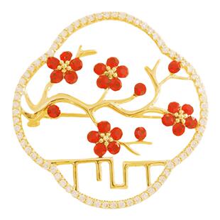 A红梅花影红色新中式新年胸针女时尚轻奢高端精致配大衣西装配饰