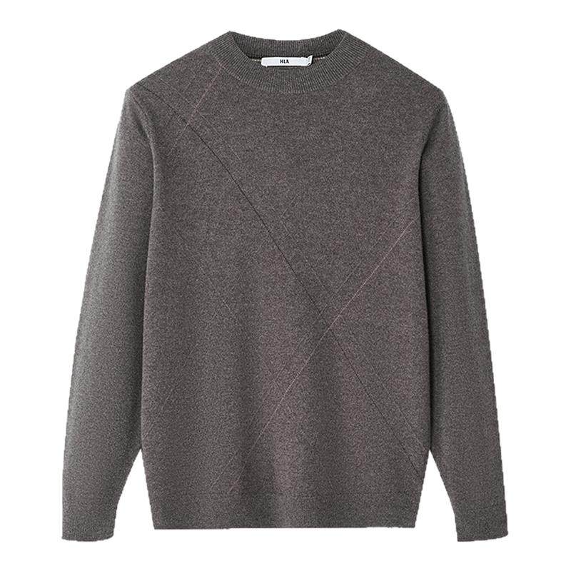 HLA/海澜之家修身纯羊毛针织衫2025秋冬新半高领保暖菱格纹毛衣男