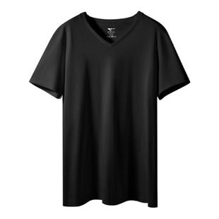 七匹狼纯棉t恤男士短袖v领高端品牌体恤男装黑色简约打底汗衫夏季