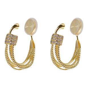 2024新款镶钻金色耳环女无耳洞蚊香盘耳夹复古港风气质高级感耳饰