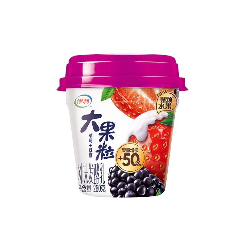 伊利大果粒酸奶260g*6杯黄桃草莓桑葚混合水果口味低温风味发酵乳