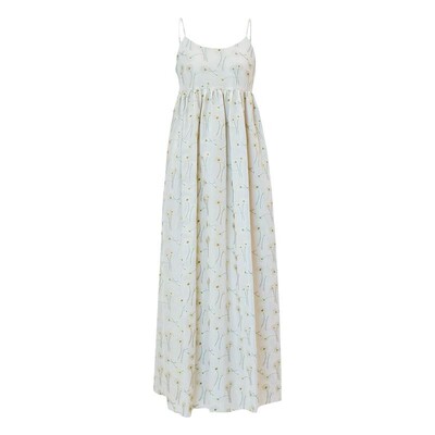 softself/春夏爱情 优雅俏皮重工刺绣浅绿色吊带无袖连衣裙露背款