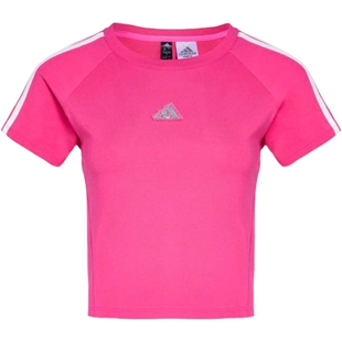 adidas阿迪达斯女子三条纹舞动系列运动休闲修身短袖T恤KS0278