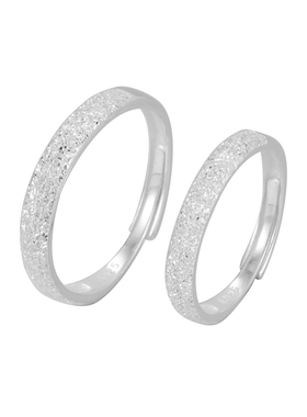 石纹可调节磨砂戒指纯银简约