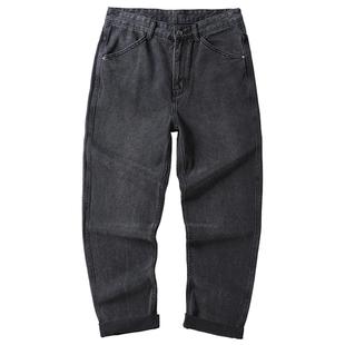 直筒黑色牛仔裤男秋冬加绒复古大码垂感高端弹力休闲阔腿宽松长裤