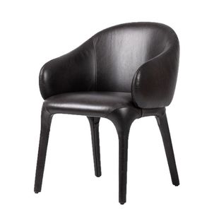 意式真皮餐椅家用靠背头层牛皮椅potterybarn设计师美式扶手椅子