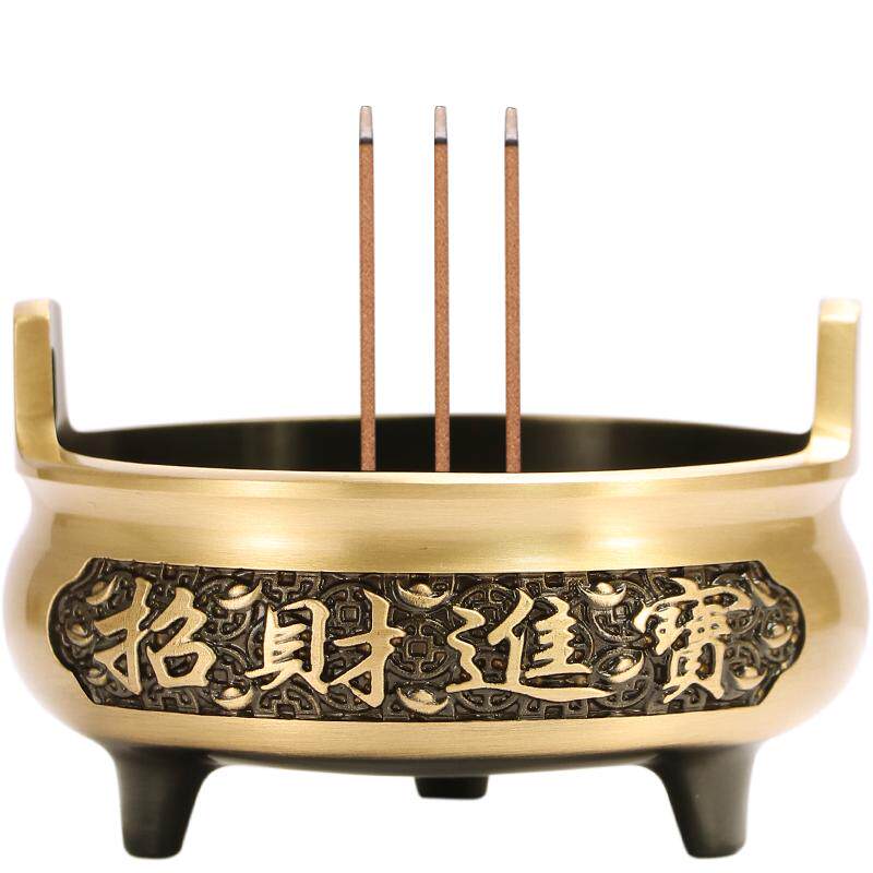 纯黄铜香炉供奉套装供佛财神关公神像佛具蜡烛台水果盘供杯上香炉