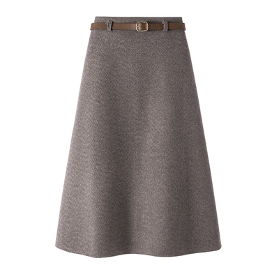 高腰毛呢大摆A字裙中长裙