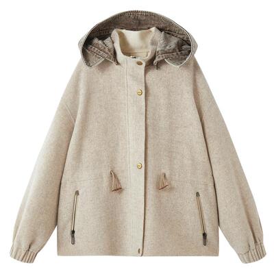 谜底羊毛双面呢大衣长袖2025冬新品猎装廓形抽绳收腰女254MD1724