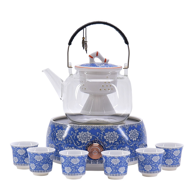 青花电陶炉煮茶器新款加厚玻璃烧水煮茶壶家用大容量整套茶具茶炉