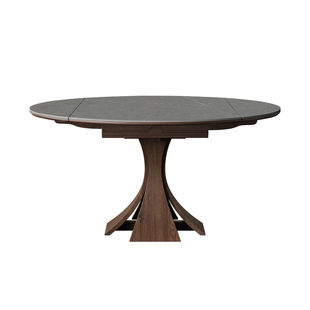 实木伸缩餐桌轻奢现代简约家用小户型意式侘寂风方圆两用岩板圆桌