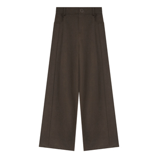 贰羊设计【杜若】复古老钱风新款棕色西装裤女高腰垂感显瘦休闲裤