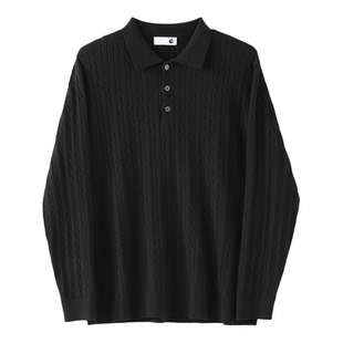 LUUD 高贵人夫感翻领针织POLO衫男春季羊毛混纺绞花肌理长袖毛衣