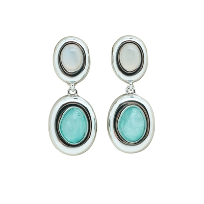 CLOSENSE『海子』原创设计吊坠耳饰白玛瑙绿湖石银色系度假感耳夹