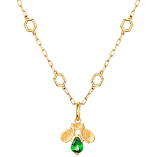 CIRCLE珠宝蜂巢系列天然沙弗莱石蜜蜂吊坠18K金绿色宝石项链礼物