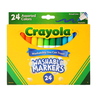 绘儿乐Crayola24色粗杆粗头可水洗幼儿园专用水彩笔大墨量无毒开学必备画画马克笔