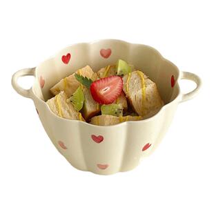 双耳汤碗大号家用陶瓷早餐泡面碗带手柄高颜值碗个人专用可爱饭碗