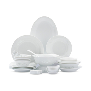景德镇官方高温陶瓷家用玲珑餐具套装轻奢釉下无彩碗盘乔迁礼物