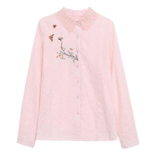 春秋装2025新款时尚刺绣纯棉加绒衬衣女长袖全棉衬衫女士洋气上衣