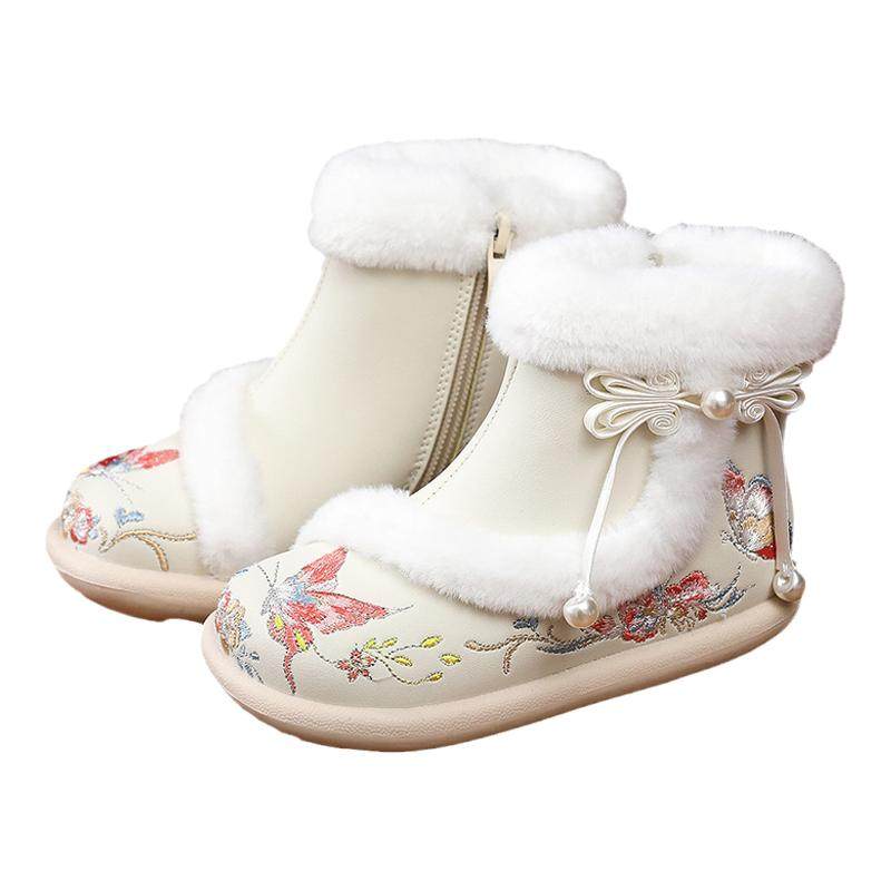汉服鞋女童防水中式皮靴雪地靴冬