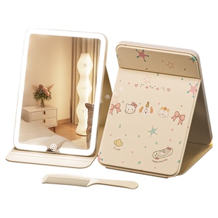 化妆镜带灯led便携折叠台式可立桌面学生宿舍家用镜子旅行美妆镜