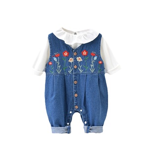 2025婴幼儿洋气小套装春女宝牛仔背带裤一岁女宝宝衣服春秋套装