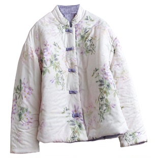 正反双面穿！新中式国风立领复古盘扣茶服外套加厚保暖女棉衣Q231