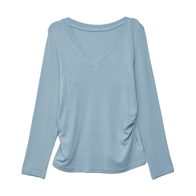 DM100大码百分百女装秋微胖mm百搭修身T恤收腰显瘦高弹针织打底衫