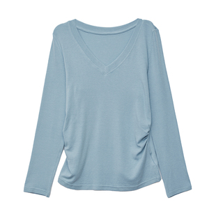 DM100大码百分百女装秋微胖mm百搭修身T恤收腰显瘦高弹针织打底衫