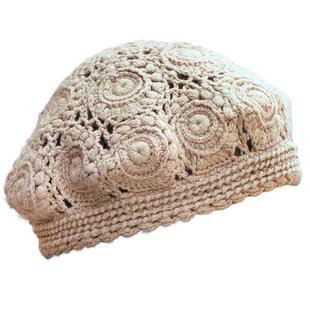 花蔻纯手工镂空钩花贝雷帽  春秋韩版小头围羊绒针织帽子女 ins