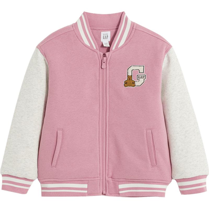 Gap女幼冬季徽标LOGO撞色棒球领棉服夹克儿童装运动外套889719